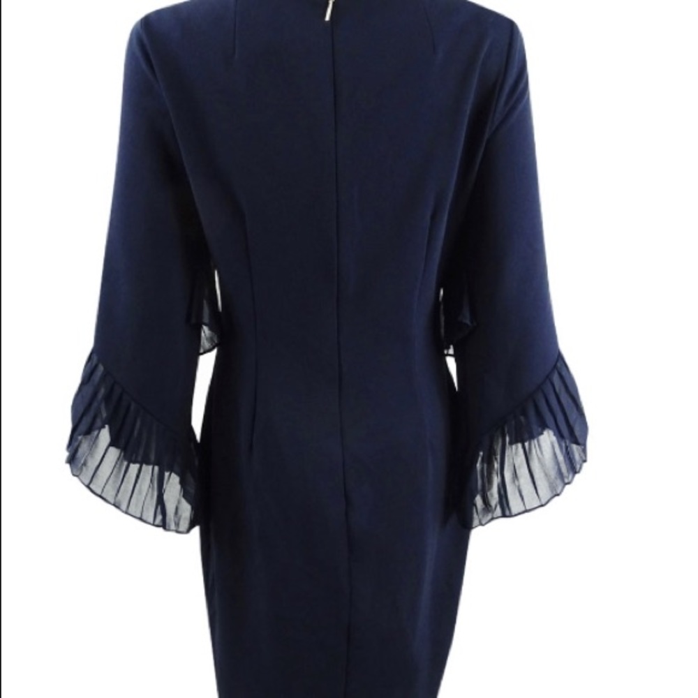 DKNY Women's Pleated Bell-Sleeve Sheath Dress. - Picture 4 of 12